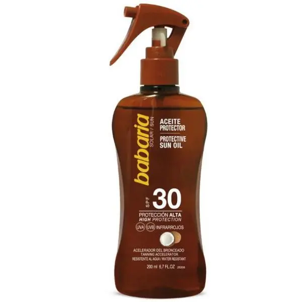 Babaria Защитен слънцезащитен спрей с ускорител на тен SPF30 Кокос - Babaria Protective Sun Oil Spray with Tanning Accelerator SPF30 Coconut, 200 мл