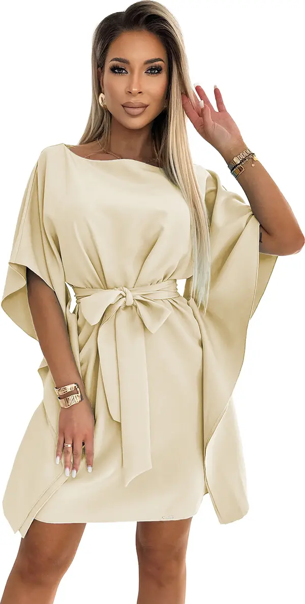 NUMOCO 287-28 SOFIA Butterfly dress with a binding at the waist - beige