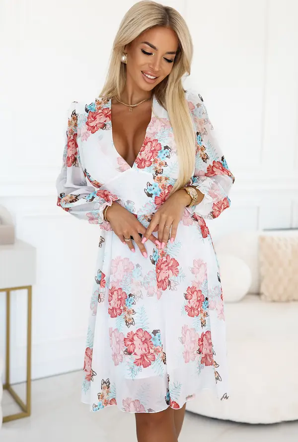 NUMOCO 388-3 FRANCES chiffon wrap dress with long sleeves - mallows