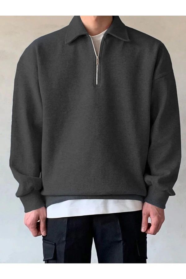 dewberry 43297 Dewberry Oversize Half Zipper Mens Sweatshirt-SMOKED