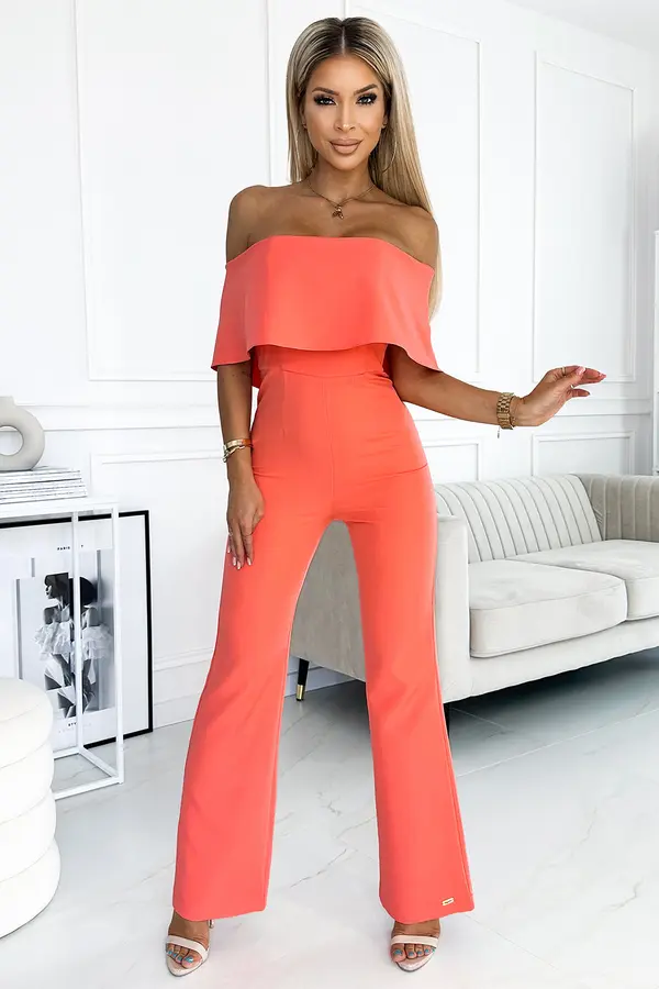 bergamo 444-1 Jumpsuit with a frill and bare shoulders - peach