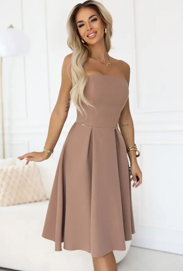 NUMOCO 641-2 VIVIENNE corset flared midi dress for special occasions - beige