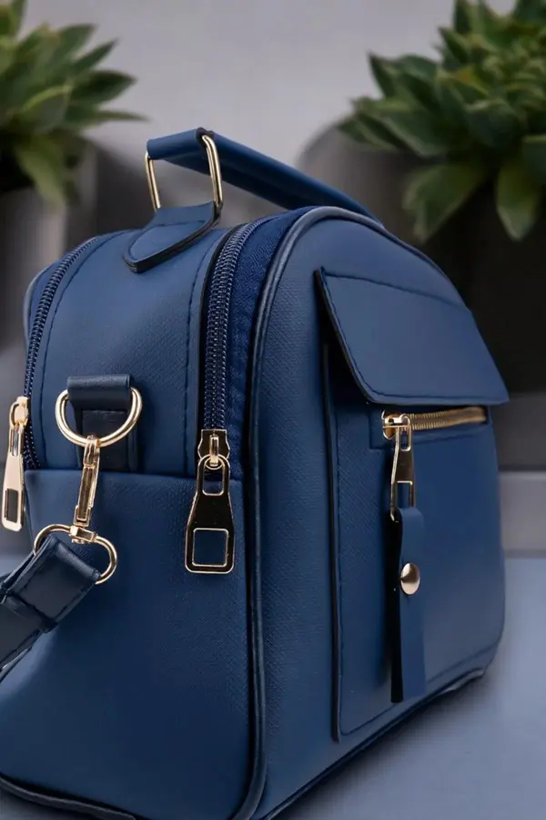 dewberry 67330 Dewberry Womens 3 Compartment Adjustable Shoulder Bag-NAVY