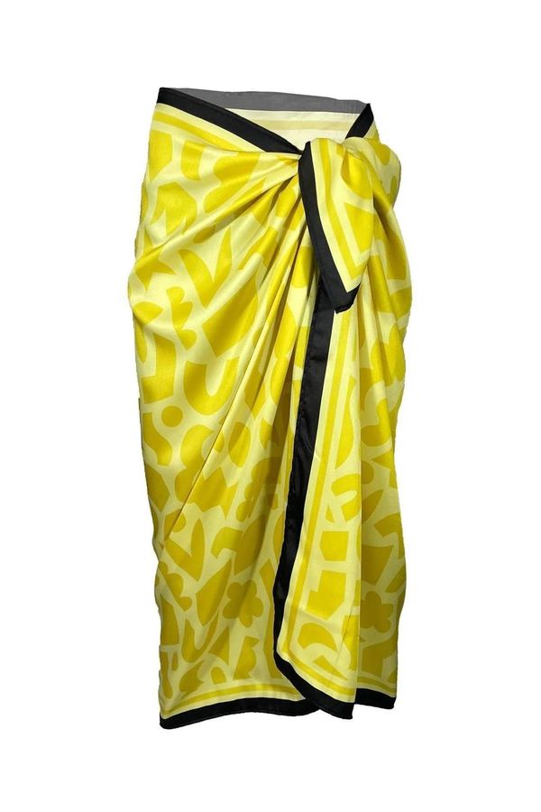 dewberry 71058 Dewberry Patterned Shiny Fabric Women Pareo-YELLOW