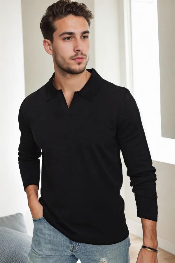 dewberry 86813 Dewberry Polo Neck Long Sleeve Knitwear-BLACK