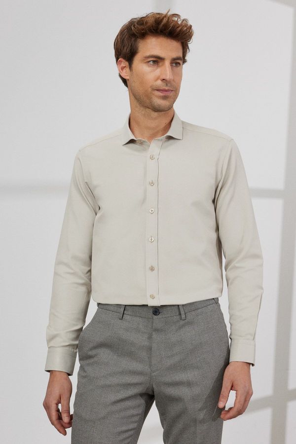 AC&Co / Altınyıldız Classics AC&Co / Altınyıldız Classics Men's Beige Slim Fit Slim Fit Italian Collar Dobby Shirt.