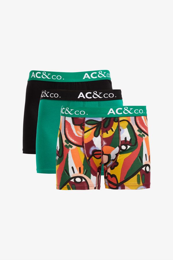 AC&Co / Altınyıldız Classics AC&Co / Altınyıldız Classics Men's Black-Green Patterned Cotton Stretchy 3-Pack Boxer