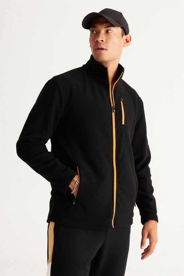 AC&Co / Altınyıldız Classics AC&Co / Altınyıldız Classics Men's Black Standard Fit High Bato Collar Pocket Zipper Cold Proof Sweatshirt Fleece Jacket