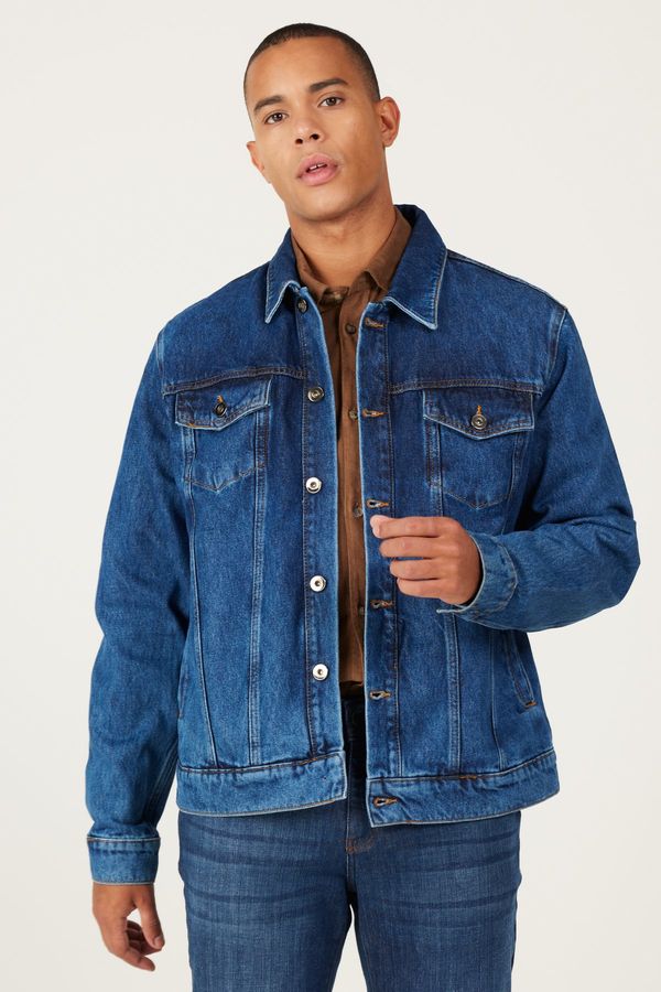 AC&Co / Altınyıldız Classics AC&Co / Altınyıldız Classics Men's Navy Blue Standard Fit Regular Cut 100% Cotton Denim Jean Jacket