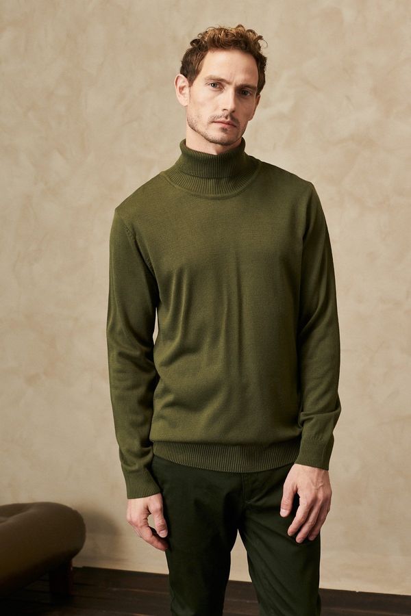 ALTINYILDIZ CLASSICS ALTINYILDIZ CLASSICS Men's Khaki Anti-Pilling, Anti-Pilling Feature Standard Fit Full Turtleneck Knitwear Sweater.