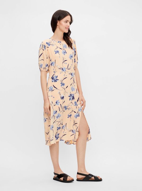 Pieces Apricot Floral Backless Midi Dress Pieces Lillian - Women