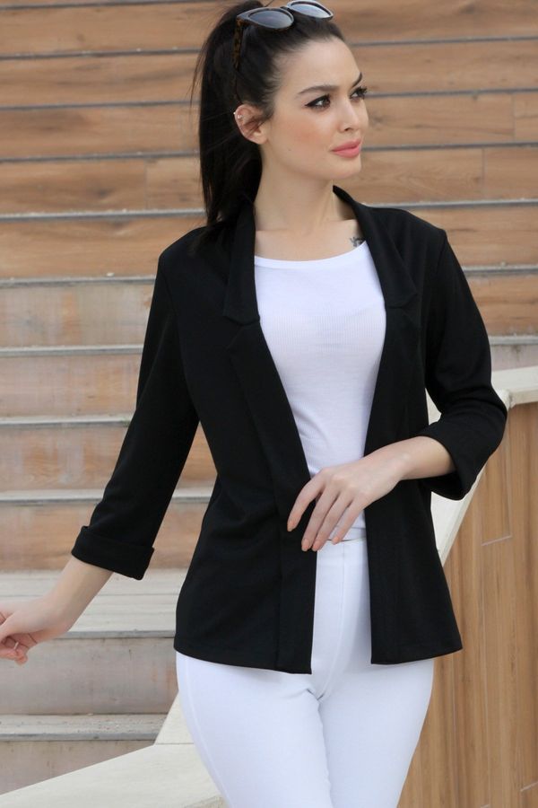armonika armonika Women's Black Turn Up Sleeve Collar Jacket