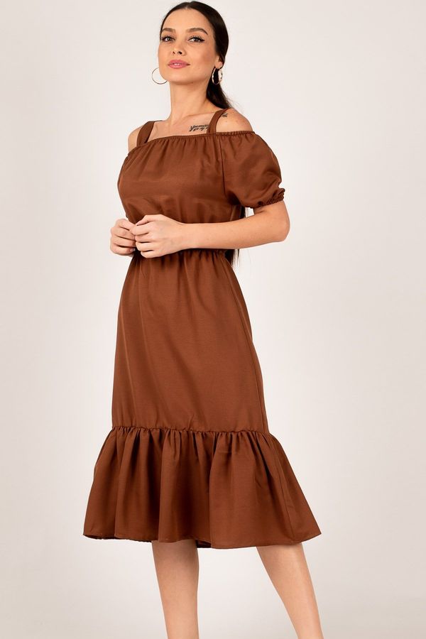 armonika armonika Women's Brown Waist Elastic Strap Dress