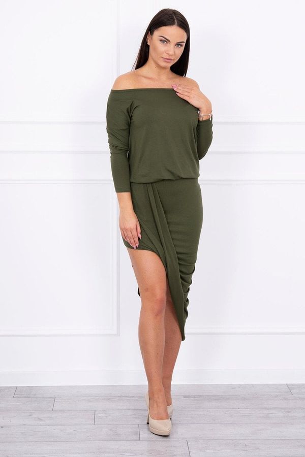 Kesi Asymmetrical dress, 3/4 sleeve khaki