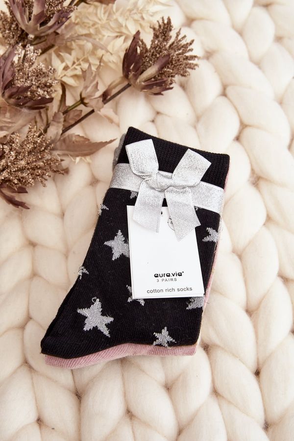 Aura.via Aura.via Дамски празнични чорапи 3 пакета сиво-розово