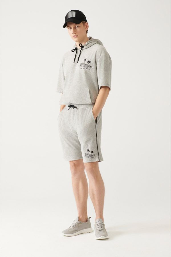 Avva Avva Gray Unisex Terry Hooded 100% Cotton Comfort Fit 2 Piece Sweatshirt Short Set