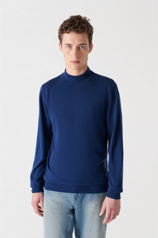 Avva Avva Light Navy Blue Unisex Knitwear Sweater Half Turtleneck Non Pilling Regular Fit
