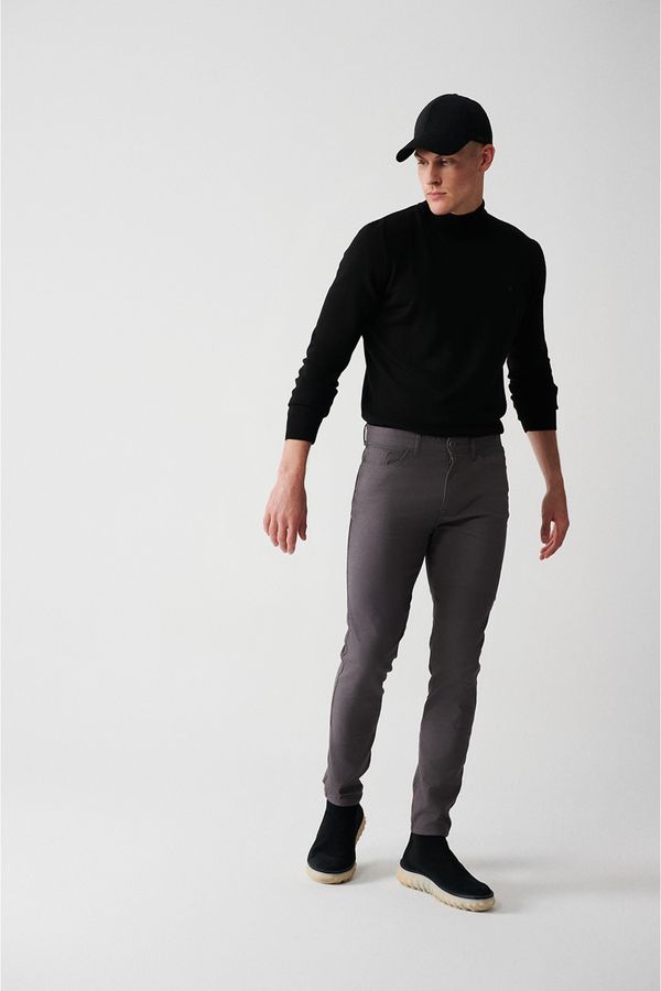 Avva Avva Men's Anthracite Dobby Flexible 5 Pockets Slim Fit Slim Fit Canvas Trousers