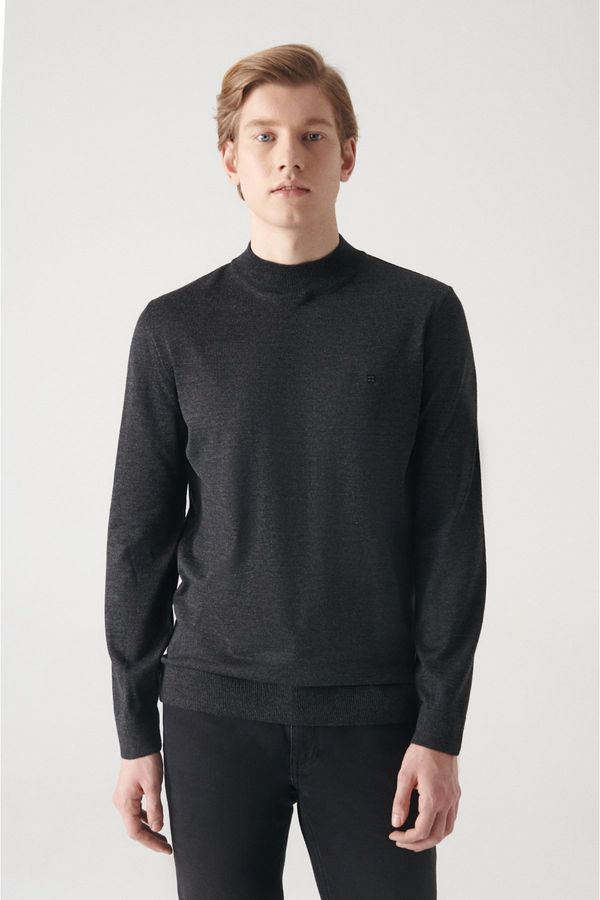 Avva Avva Men's Anthracite Half Turtleneck Wool Blended Knitwear Sweater