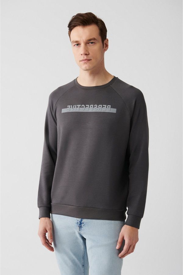 Avva Avva Men's Anthracite Soft Touch Crew Neck Printed Sweatshirt