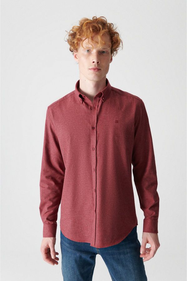 Avva Avva Men's Claret Red Buttoned Collar Cotton Comfort Fit Comfy-cut Shirt