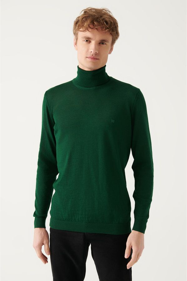 Avva Avva Men's Green Full Turtleneck Wool Blended Knitwear Sweater