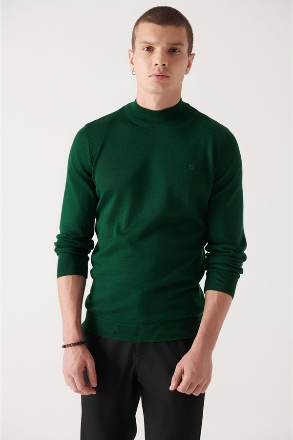 Avva Avva Men's Green Half Turtleneck Wool Blended Regular Fit Knitwear Sweater