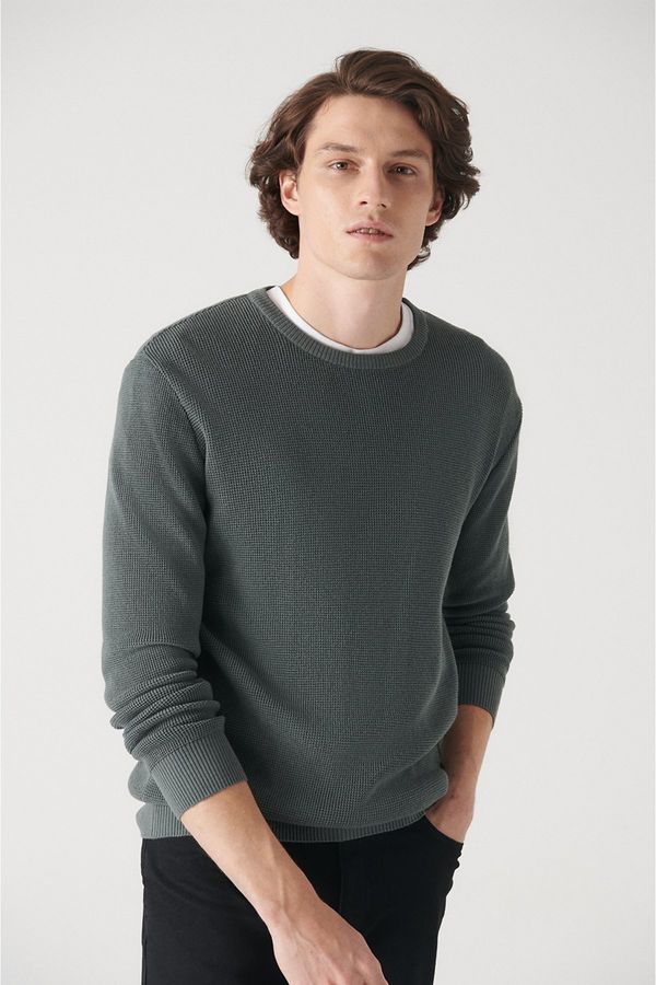 Avva Avva Men's Nefti Crew Neck Textured Cotton Regular Fit Knitwear Sweater
