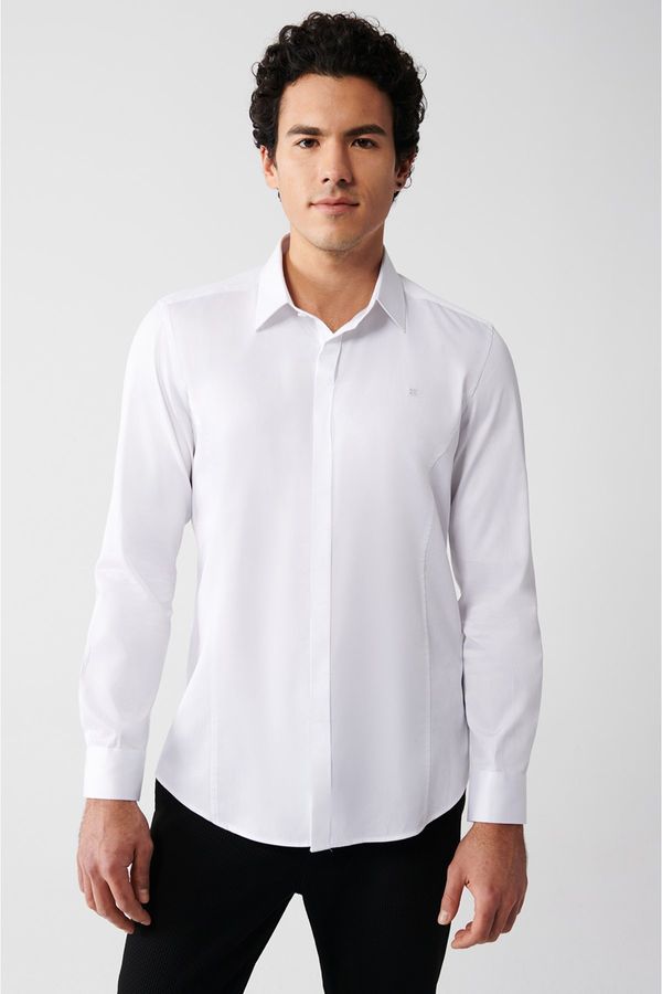 Avva Avva Men's White 100% Cotton Classic Collar Slim Fit Satin Shirt