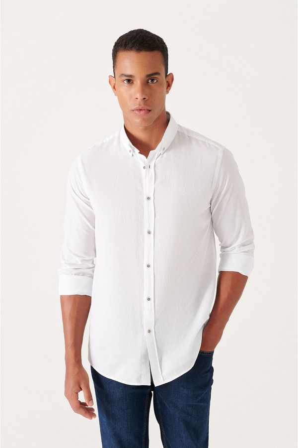 Avva Avva Men's White 100% Cotton Thin Soft Button Collar Shirt E 002206
