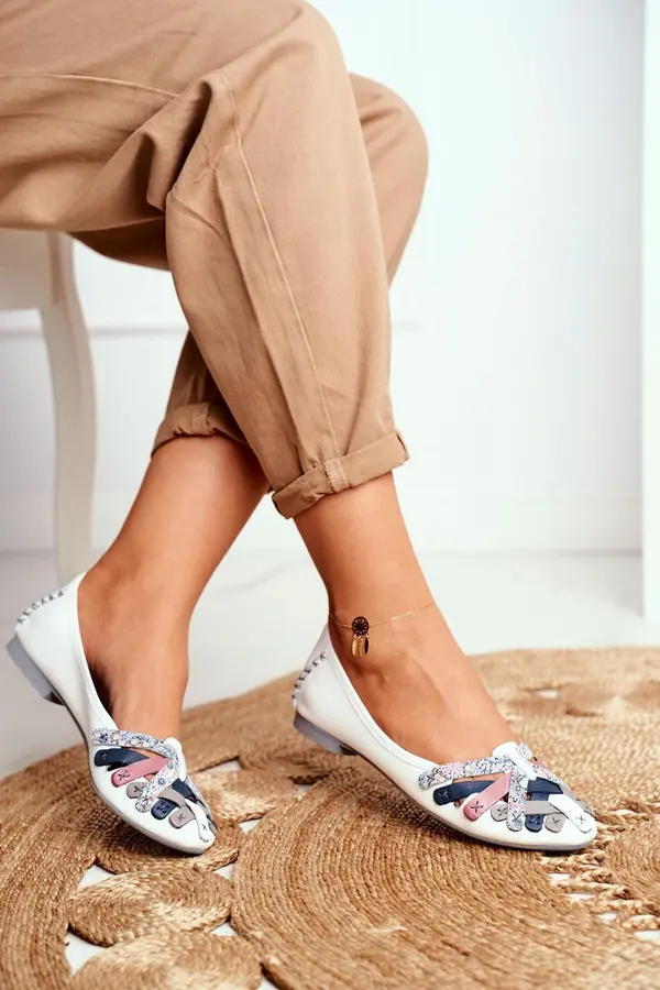 Maciejka Baleriny Damskie Maciejka Skórzane Białe 01358