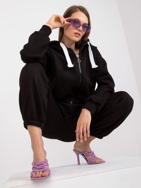 Fashionhunters Basic black sweatshirt set with zipper sweatshirt