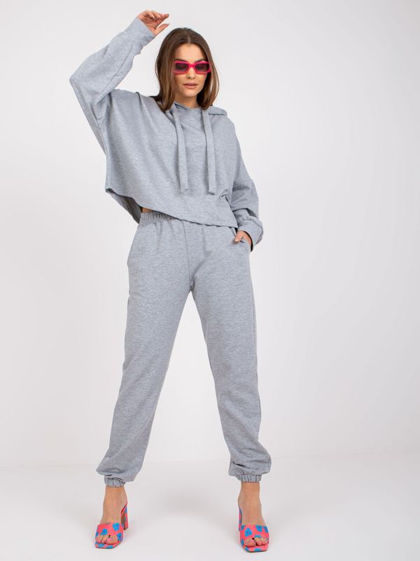 Fashionhunters Basic grey melange sweatshirt with trousers