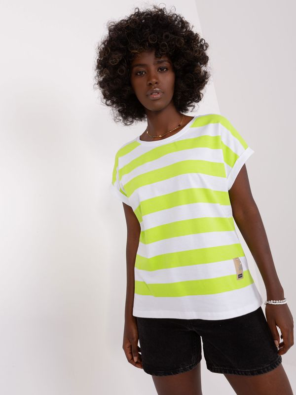 Fashionhunters Basic white and light green cotton blouse