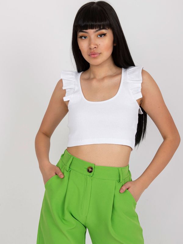 Fashionhunters Basic white cotton top with stripes by RUE PARIS