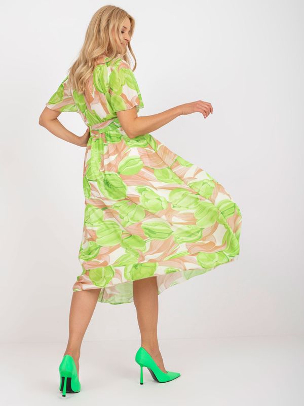 Fashionhunters Beige and green midi dress with colorful patterns