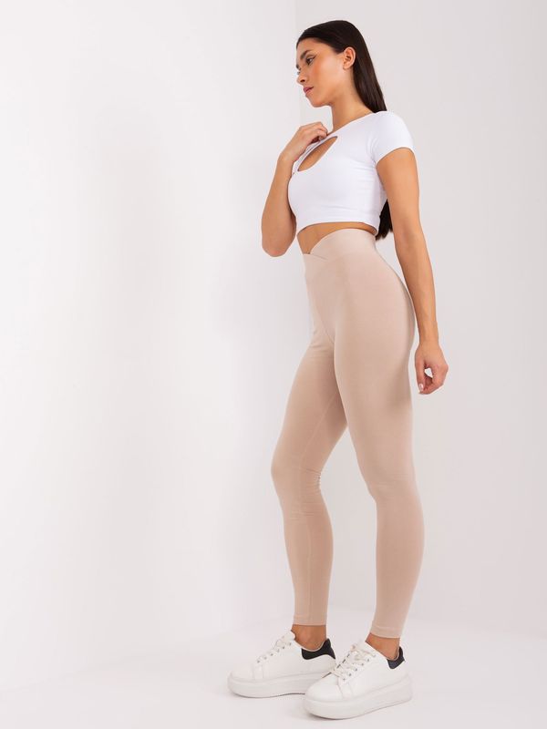 Fashionhunters Beige basic high-waisted leggings RUE PARIS