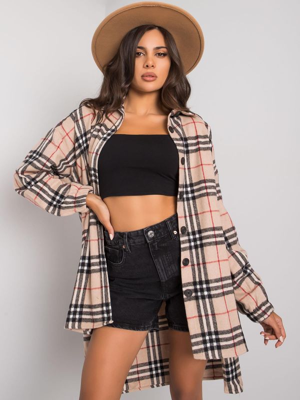 Fashionhunters Beige-Black Asymmetrical Plaid Bonnie Shirt