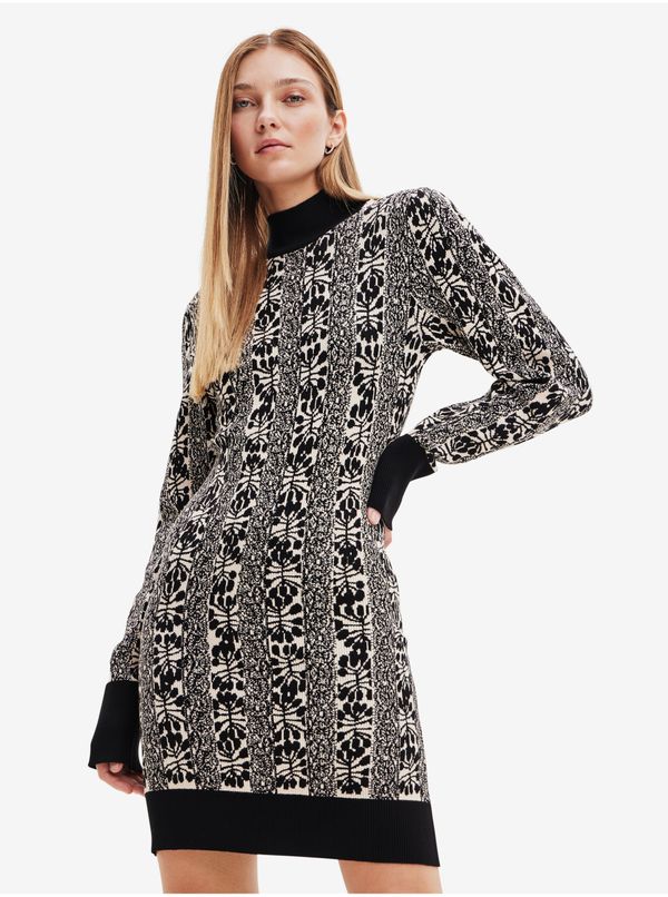 DESIGUAL Beige-Black Women Patterned Sweater Dress Desigual Francesca - Lacroi - Women