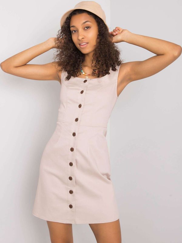 Fashionhunters Beige dress with buttons
