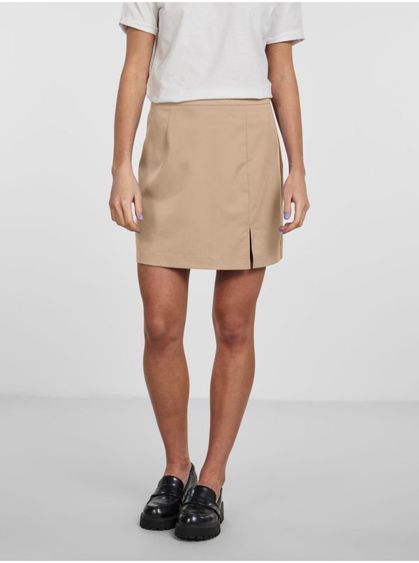 Pieces Beige Ladies Mini Skirt with Slit Pieces Thelma - Women
