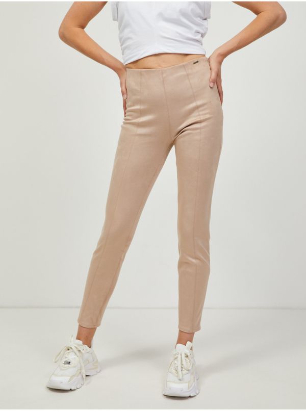 Guess Beige ladies slim fit pants in suede finish Guess Maya - Ladies