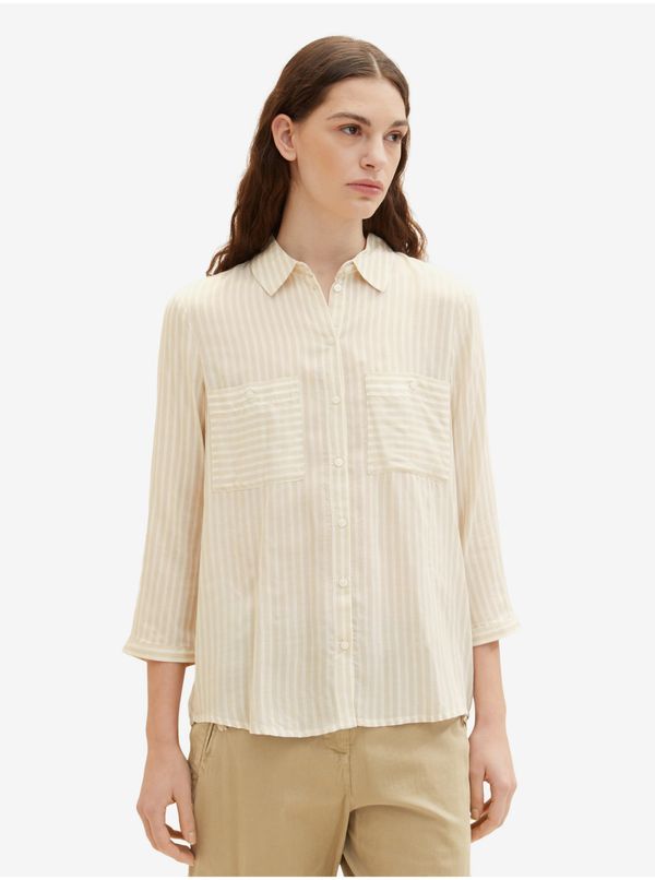 Tom Tailor Beige Ladies Striped Shirt Tom Tailor - Women