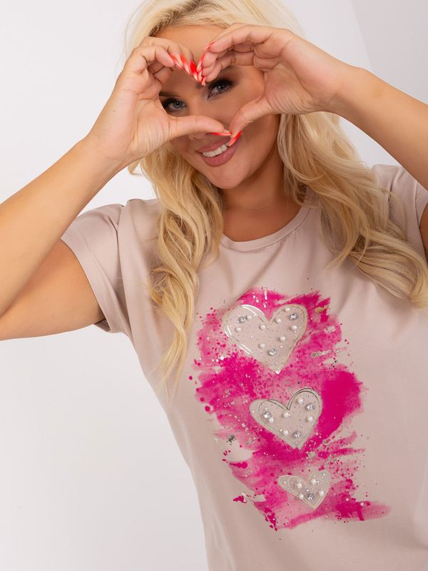 Fashionhunters Beige loose blouse plus size with print