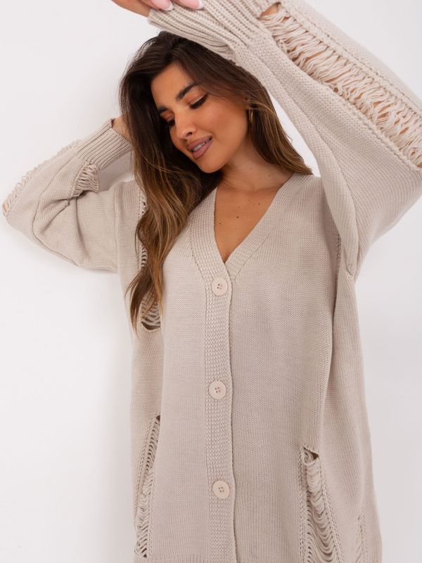 Fashionhunters Beige oversize cardigan with holes