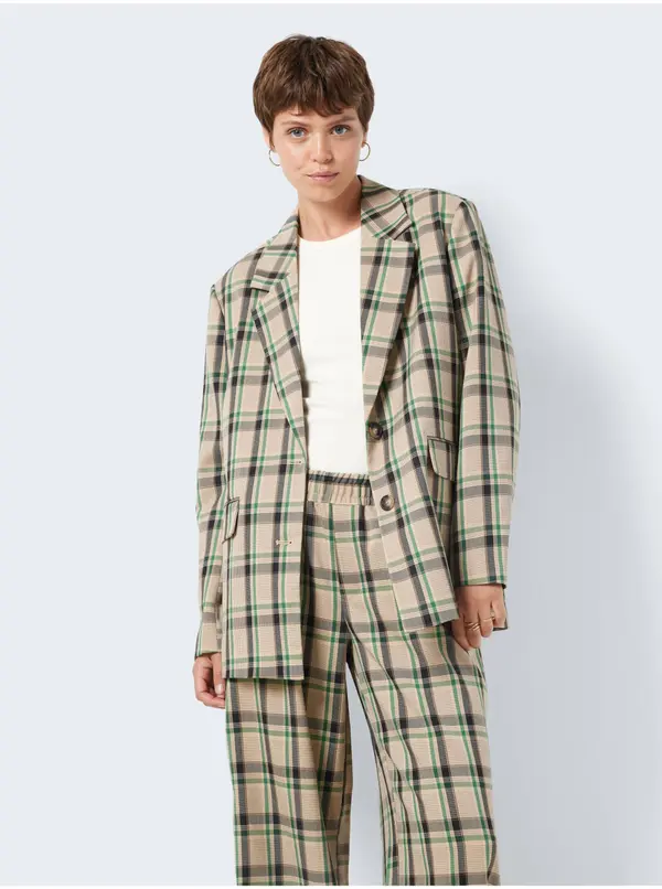 Noisy May Beige women's oversize checkered blazer Noisy May Laura - Women's