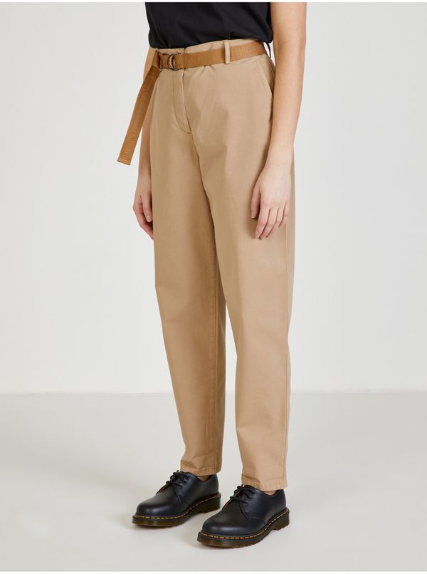 Tommy Hilfiger Beige women's trousers with belt Tommy Hilfiger