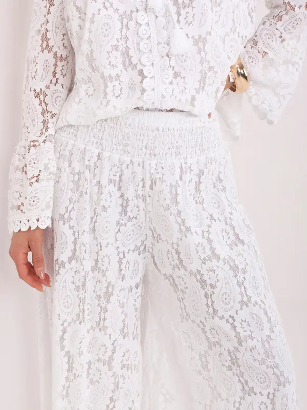 Italy Moda Бели дантелени панталони палацо