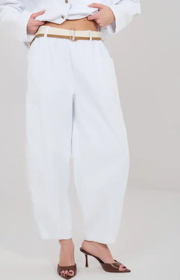 RUE PARIS Бели кадифени панталони с джобове