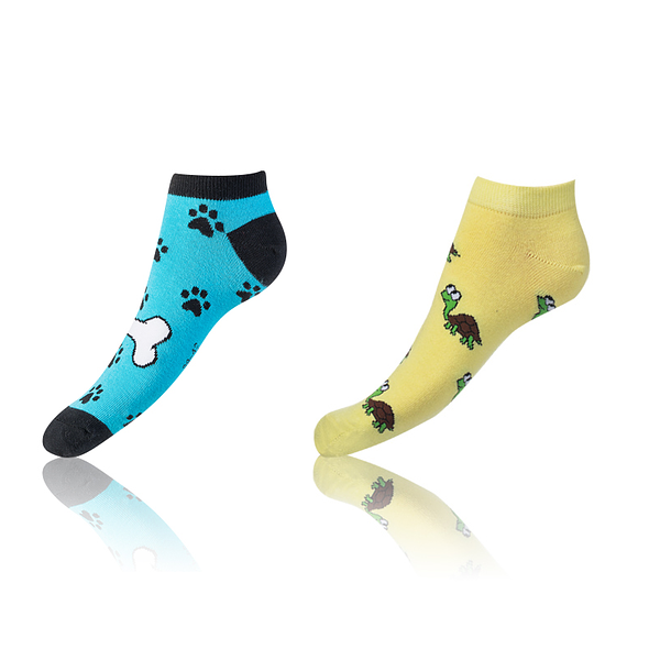 Bellinda Bellinda CRAZY IN-SHOE SOCKS 2x - Cheerful Short Socks 2 Pairs - Yellow - Light Blue - Black